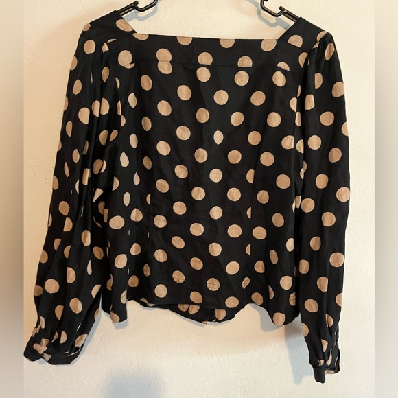 J Crew Women's Square Neck Long Sleeves Button Linen Blouse Polka Dot Medium - Picture 7 of 7